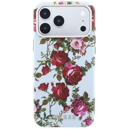 Etui MagSafe do Apple iPhone 18 Pro / 17 Pro, Guess, Blossom Roses Print, niebieski