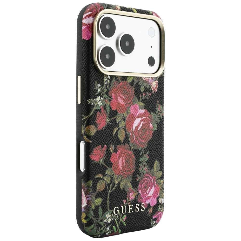 MagSafe Case for Apple iPhone 18 Pro / 17 Pro, Guess, Blossom Roses Print, Black