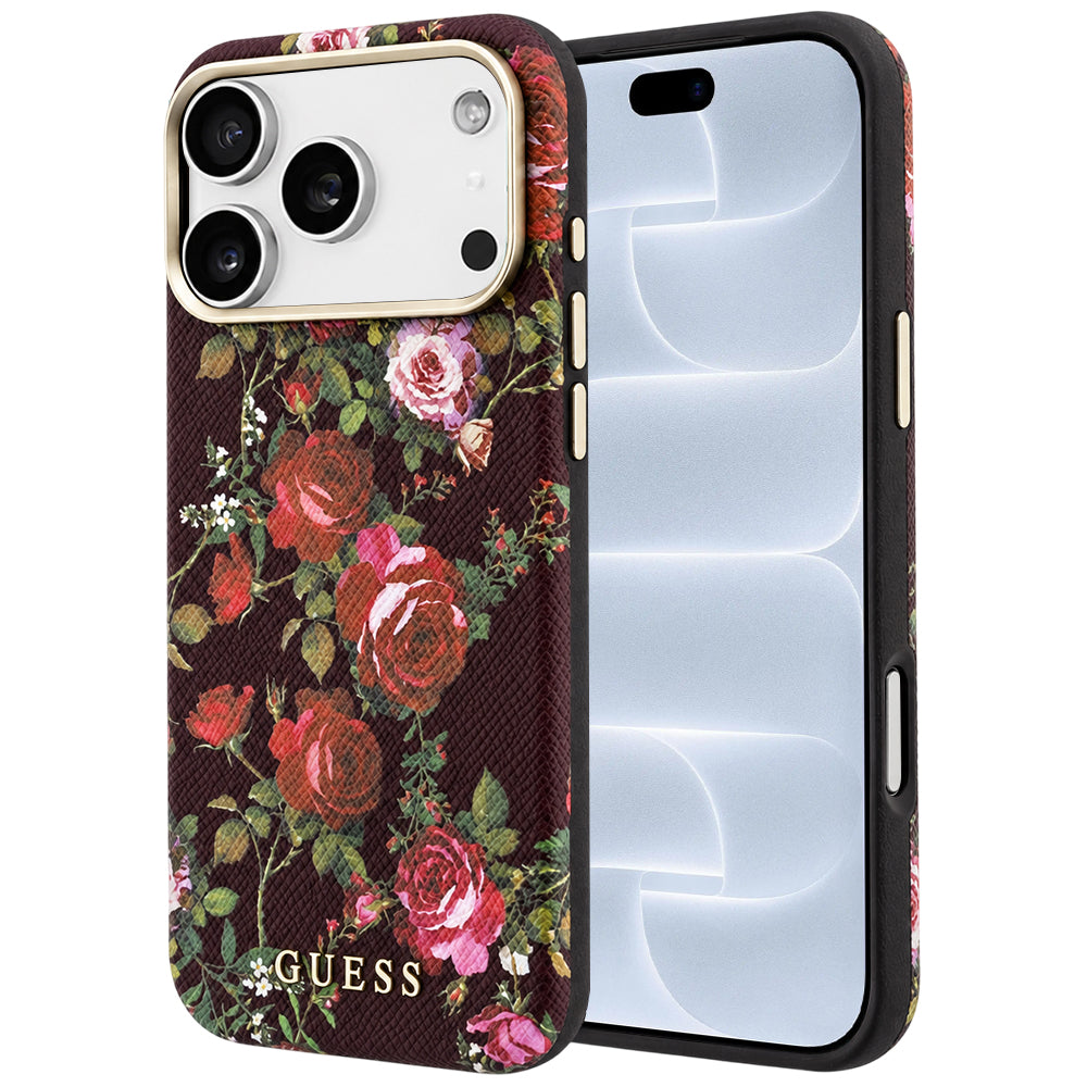 Etui MagSafe do Apple iPhone 18 Pro / 17 Pro, Guess, Blossom Roses Print, bordowe