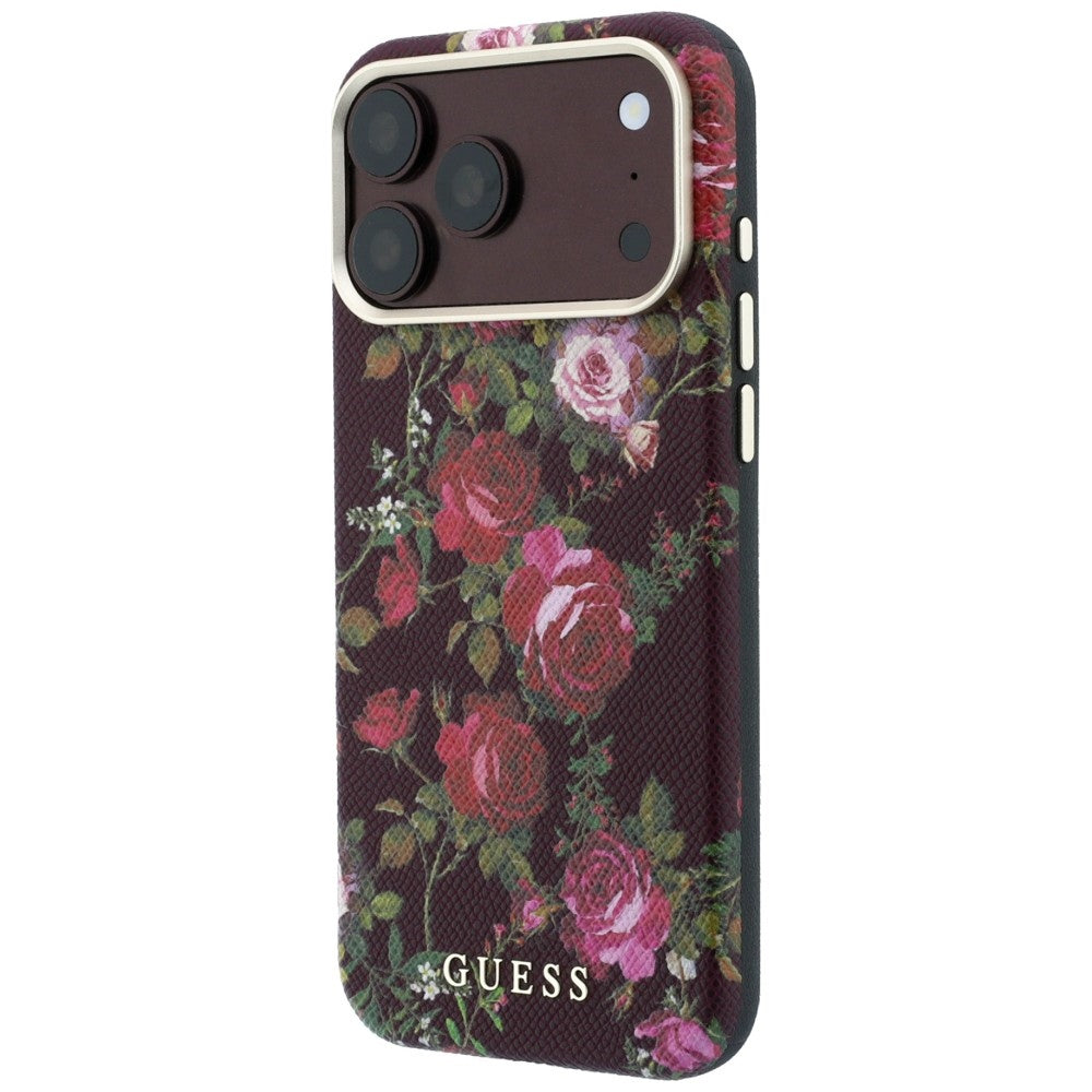Etui MagSafe do Apple iPhone 18 Pro / 17 Pro, Guess, Blossom Roses Print, bordowe