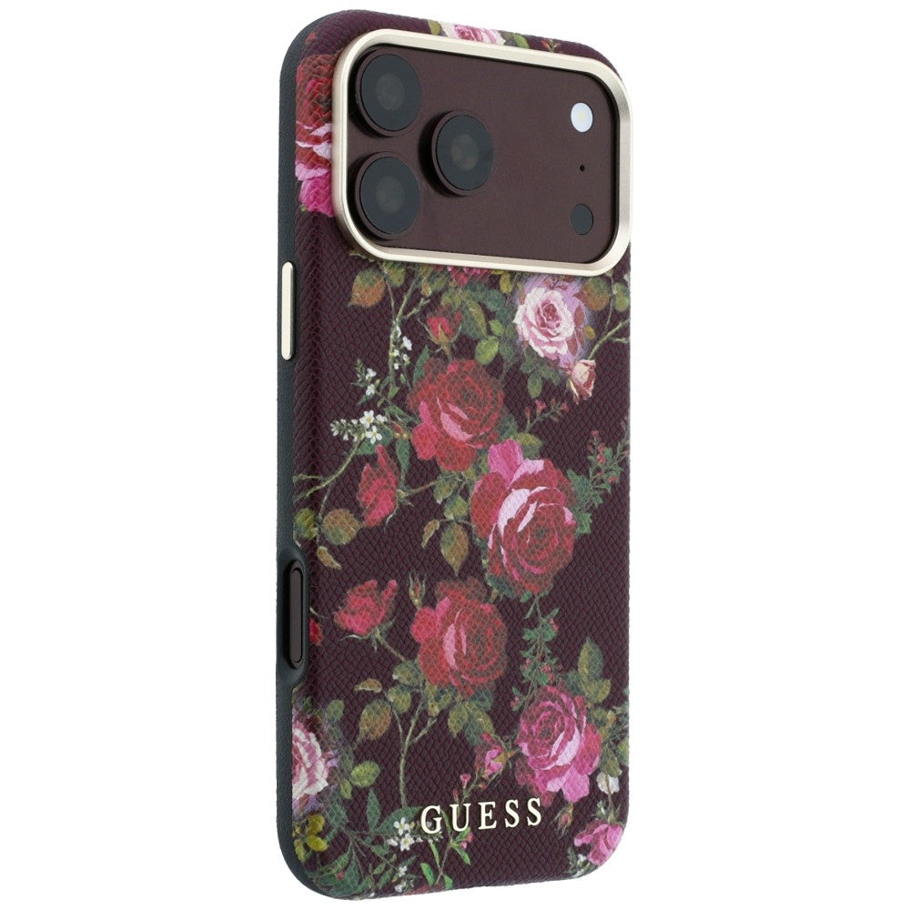 Etui MagSafe do Apple iPhone 18 Pro / 17 Pro, Guess, Blossom Roses Print, bordowe