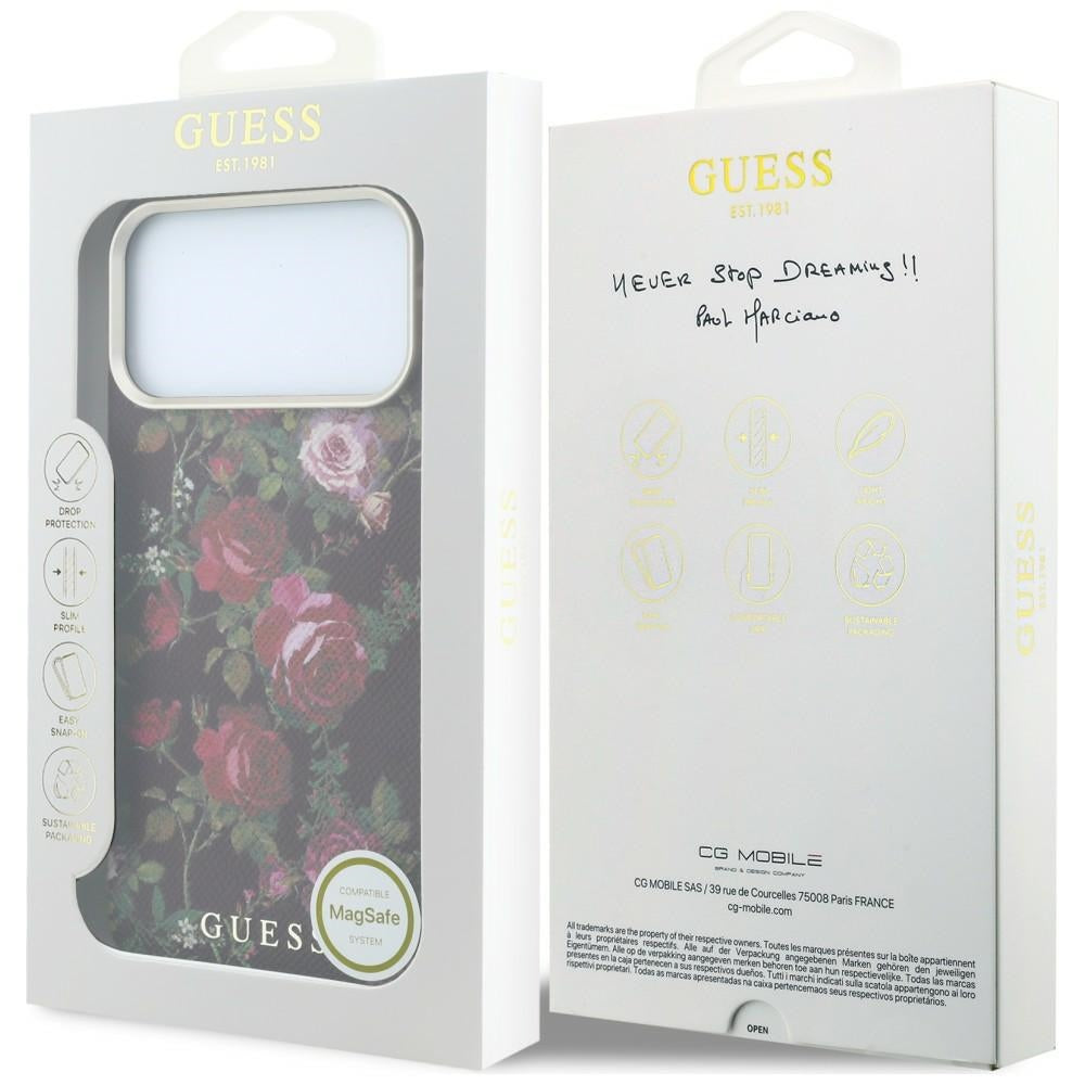 Etui MagSafe do Apple iPhone 18 Pro / 17 Pro, Guess, Blossom Roses Print, bordowe