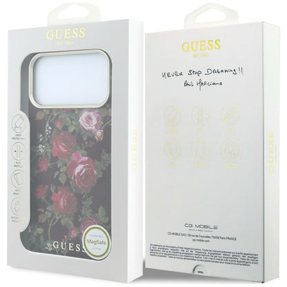 Etui MagSafe do Apple iPhone 18 Pro / 17 Pro, Guess, Blossom Roses Print, bordowe