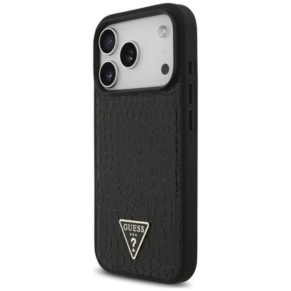 Etui MagSafe do Apple iPhone 18 Pro / 17 Pro, Guess, Croco Triangle Logo, czarne
