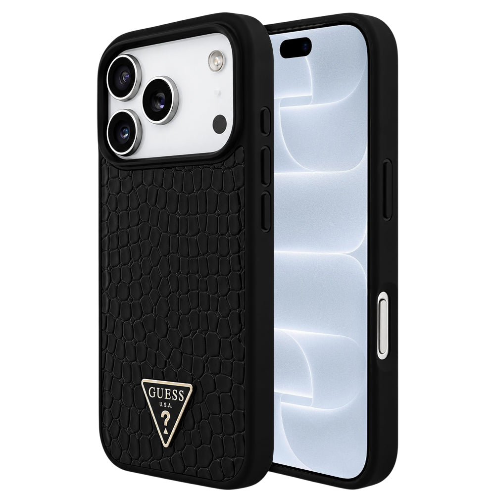 Etui MagSafe do Apple iPhone 18 Pro / 17 Pro, Guess, Croco Triangle Logo, czarne