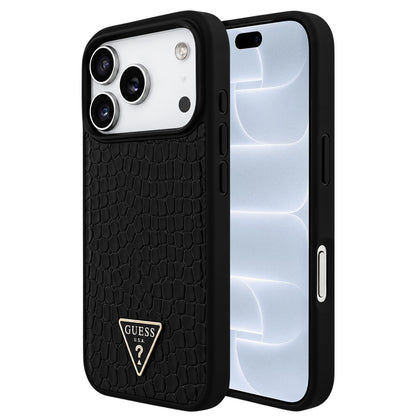 Etui MagSafe do Apple iPhone 18 Pro / 17 Pro, Guess, Croco Triangle Logo, czarne