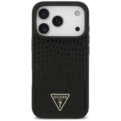 Etui MagSafe do Apple iPhone 18 Pro / 17 Pro, Guess, Croco Triangle Logo, czarne
