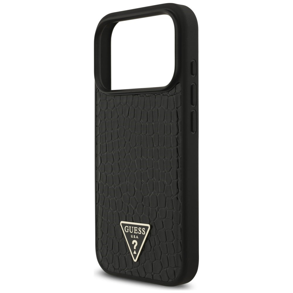 Etui MagSafe do Apple iPhone 18 Pro / 17 Pro, Guess, Croco Triangle Logo, czarne