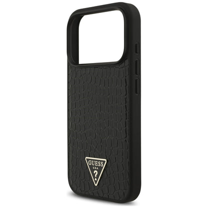 Etui MagSafe do Apple iPhone 18 Pro / 17 Pro, Guess, Croco Triangle Logo, czarne
