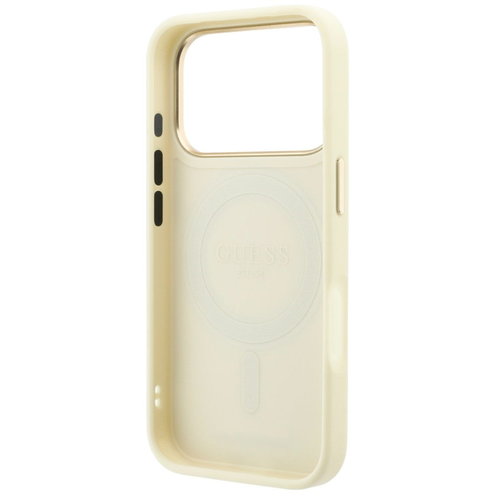 Etui MagSafe do Apple iPhone 18 Pro / 17 Pro, Guess, Grained Ring Stand 360 Classic, beżowy