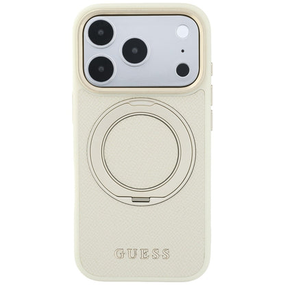 Etui MagSafe do Apple iPhone 18 Pro / 17 Pro, Guess, Grained Ring Stand 360 Classic, beżowy