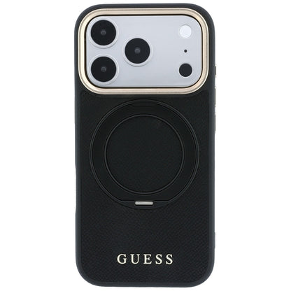 Etui MagSafe do Apple iPhone 18 Pro / 17 Pro, Guess Grained Ring Stand 360 Classic, czarne