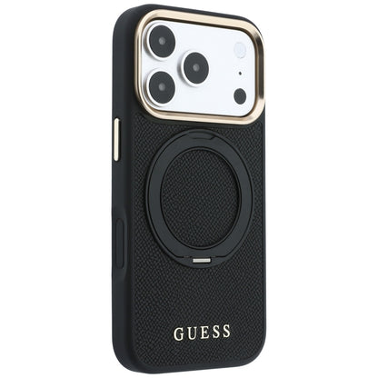 Etui MagSafe do Apple iPhone 18 Pro / 17 Pro, Guess Grained Ring Stand 360 Classic, czarne