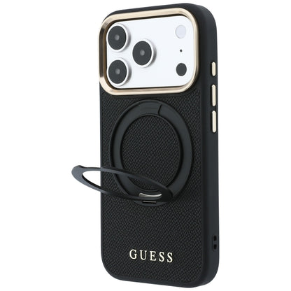 Etui MagSafe do Apple iPhone 18 Pro / 17 Pro, Guess Grained Ring Stand 360 Classic, czarne