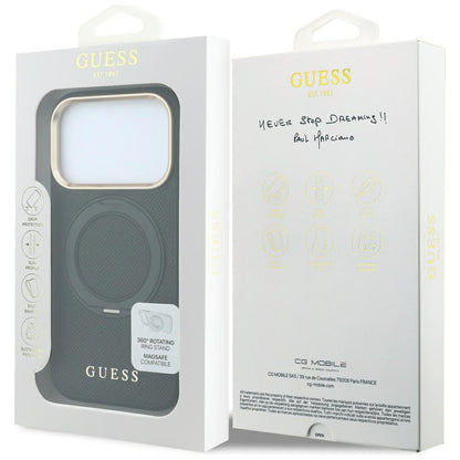 Etui MagSafe do Apple iPhone 18 Pro / 17 Pro, Guess Grained Ring Stand 360 Classic, czarne