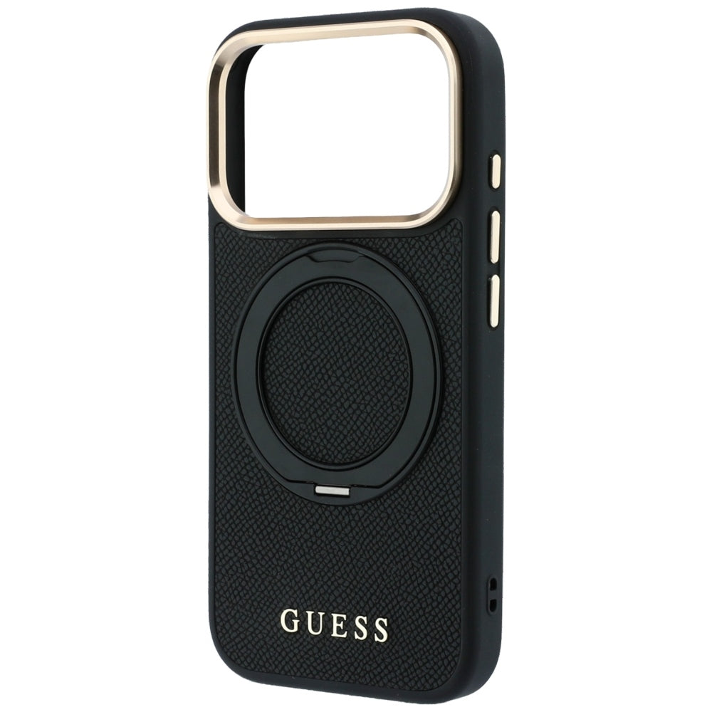 Etui MagSafe do Apple iPhone 18 Pro / 17 Pro, Guess Grained Ring Stand 360 Classic, czarne