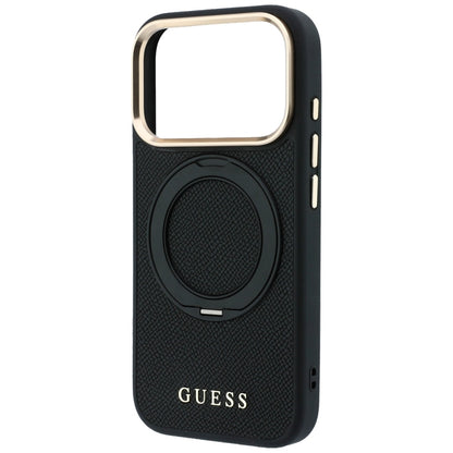 Etui MagSafe do Apple iPhone 18 Pro / 17 Pro, Guess Grained Ring Stand 360 Classic, czarne