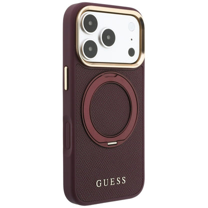 Etui MagSafe do Apple iPhone 18 Pro / 17 Pro, Guess, Grained Ring Stand 360 Classic, bordowe