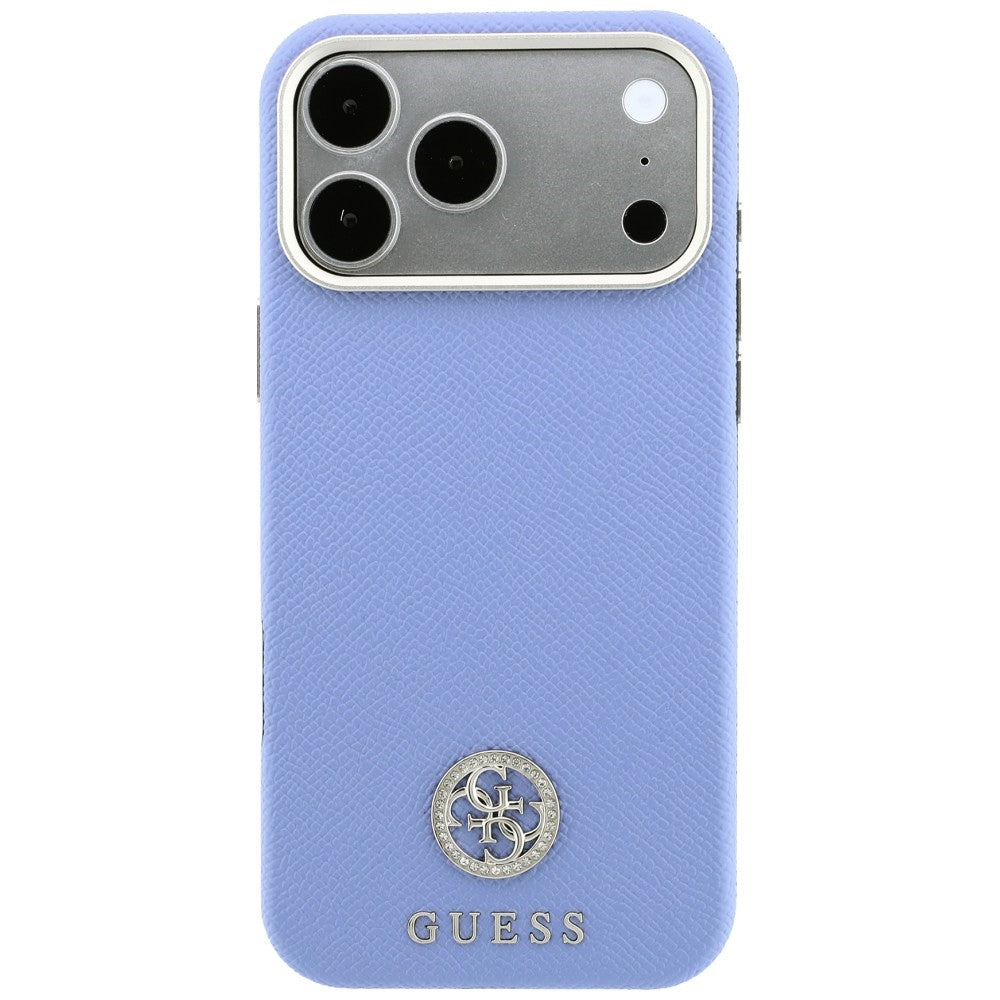 Etui MagSafe do Apple iPhone 18 Pro / 17 Pro, Guess, z ziarnistym okrągłym logo z kryształkami, niebieskie
