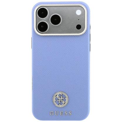 Etui MagSafe do Apple iPhone 18 Pro / 17 Pro, Guess, z ziarnistym okrągłym logo z kryształkami, niebieskie