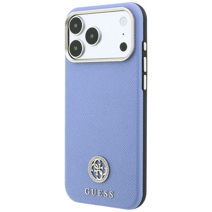 Etui MagSafe do Apple iPhone 18 Pro / 17 Pro, Guess, z ziarnistym okrągłym logo z kryształkami, niebieskie