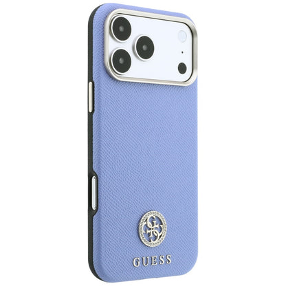 Etui MagSafe do Apple iPhone 18 Pro / 17 Pro, Guess, z ziarnistym okrągłym logo z kryształkami, niebieskie