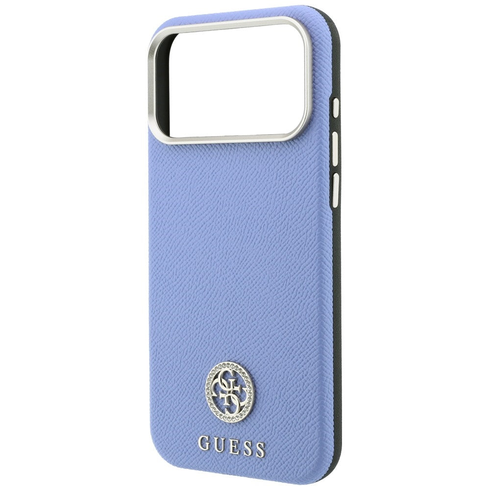 Etui MagSafe do Apple iPhone 18 Pro / 17 Pro, Guess, z ziarnistym okrągłym logo z kryształkami, niebieskie