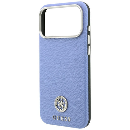 Etui MagSafe do Apple iPhone 18 Pro / 17 Pro, Guess, z ziarnistym okrągłym logo z kryształkami, niebieskie