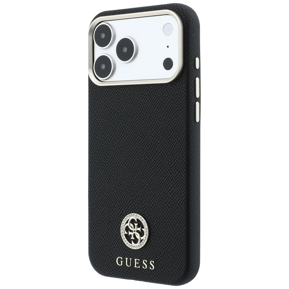 MagSafe Case for Apple iPhone 18 Pro / 17 Pro, Guess, Grained Round Strass Logo, Black