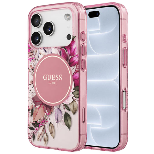 Etui MagSafe do Apple iPhone 18 Pro / 17 Pro, Guess, IML Flower & Tonal Circle, różowy