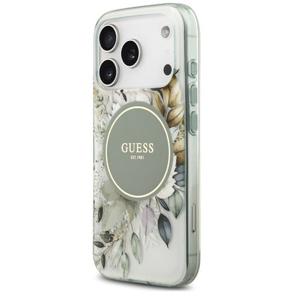 Etui MagSafe do Apple iPhone 18 Pro / 17 Pro, Guess, IML Flower & Tonal Circle, zielone