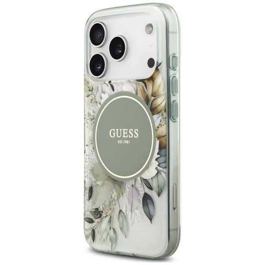 Etui MagSafe do Apple iPhone 18 Pro / 17 Pro, Guess, IML Flower & Tonal Circle, zielone
