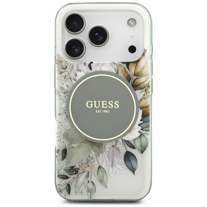 Etui MagSafe do Apple iPhone 18 Pro / 17 Pro, Guess, IML Flower & Tonal Circle, zielone