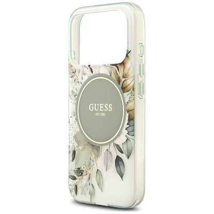 Etui MagSafe do Apple iPhone 18 Pro / 17 Pro, Guess, IML Flower & Tonal Circle, zielone