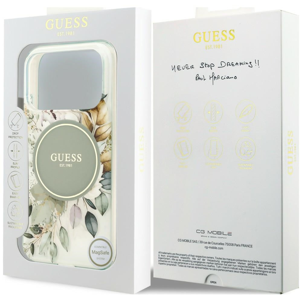 Etui MagSafe do Apple iPhone 18 Pro / 17 Pro, Guess, IML Flower & Tonal Circle, zielone