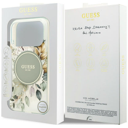 Etui MagSafe do Apple iPhone 18 Pro / 17 Pro, Guess, IML Flower & Tonal Circle, zielone