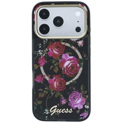 Etui MagSafe do Apple iPhone 18 Pro / 17 Pro, Guess, IML Glitter Blossom Roses, czarne