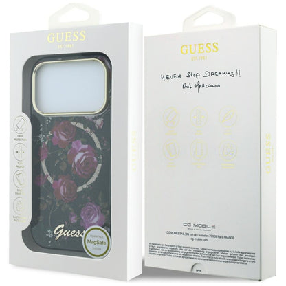 Etui MagSafe do Apple iPhone 18 Pro / 17 Pro, Guess, IML Glitter Blossom Roses, czarne