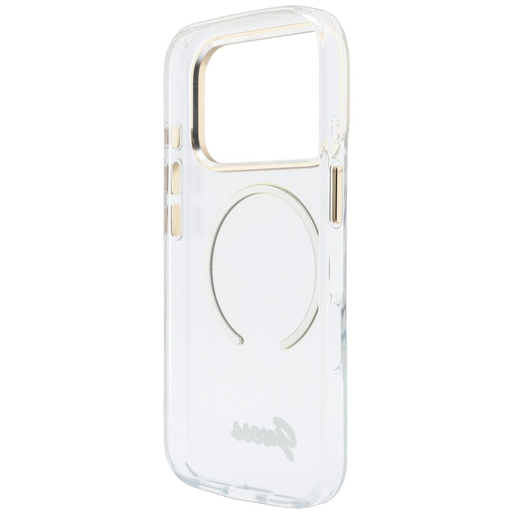 Etui MagSafe do Apple iPhone 18 Pro / 17 Pro, Guess, IML Script Metal, przezroczyste