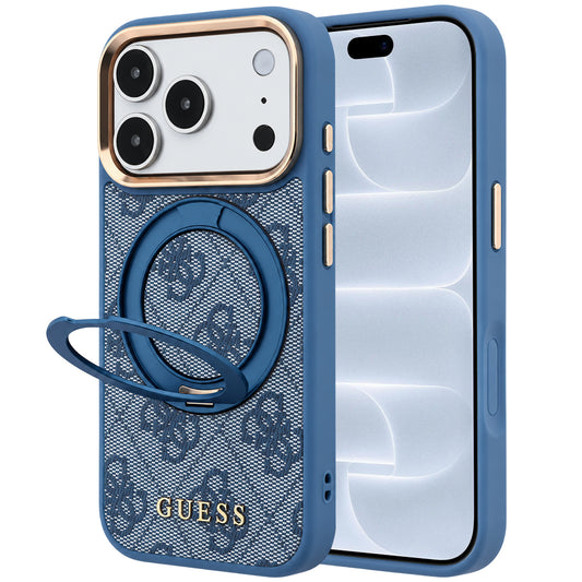 Etui MagSafe do Apple iPhone 18 Pro / 17 Pro, Guess, Ring Stand 360 4G Classic Logo, Niebieskie