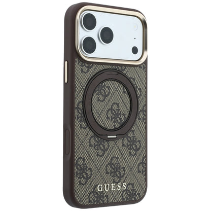 MagSafe Case for Apple iPhone 18 Pro / 17 Pro, Guess, Ring Stand 360 4G Classic Logo, Brown
