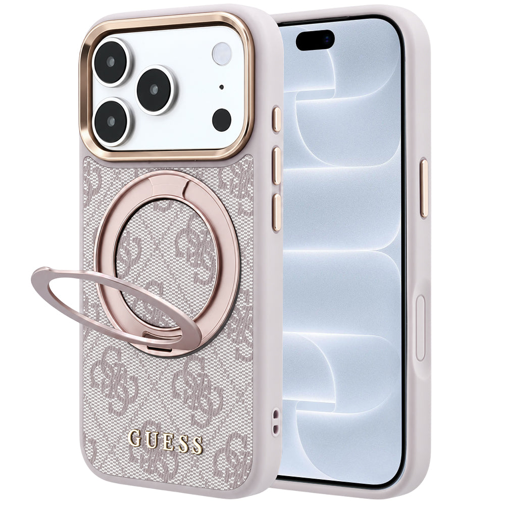 Etui MagSafe do Apple iPhone 18 Pro / 17 Pro, Guess, Ring Stand 360 4G Classic Logo, Różowe