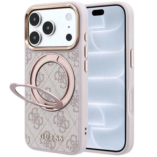 Etui MagSafe do Apple iPhone 18 Pro / 17 Pro, Guess, Ring Stand 360 4G Classic Logo, Różowe