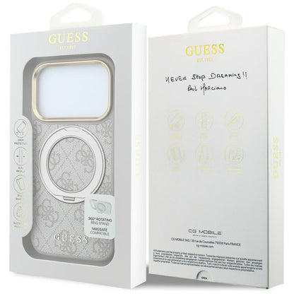 Etui MagSafe do Apple iPhone 18 Pro / 17 Pro, Guess, Ring Stand 360 4G Classic Logo, Różowe