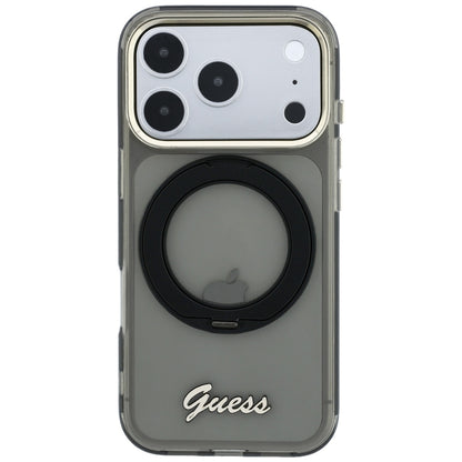 Etui MagSafe do Apple iPhone 18 Pro / 17 Pro, Guess, Ring Stand Script Metal Logo, Czarny