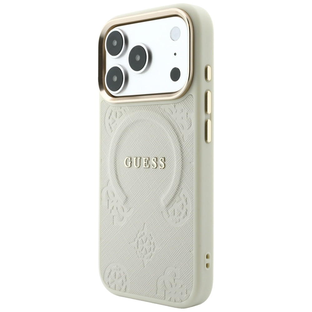 Etui MagSafe do Apple iPhone 18 Pro / 17 Pro, Guess, Saffiano Peony Ring, beżowy