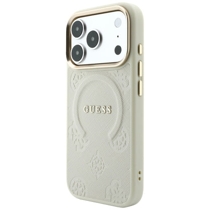 Etui MagSafe do Apple iPhone 18 Pro / 17 Pro, Guess, Saffiano Peony Ring, beżowy