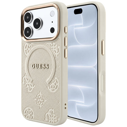 Etui MagSafe do Apple iPhone 18 Pro / 17 Pro, Guess, Saffiano Peony Ring, beżowy
