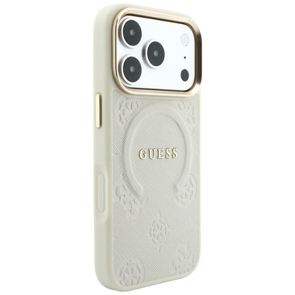 Etui MagSafe do Apple iPhone 18 Pro / 17 Pro, Guess, Saffiano Peony Ring, beżowy