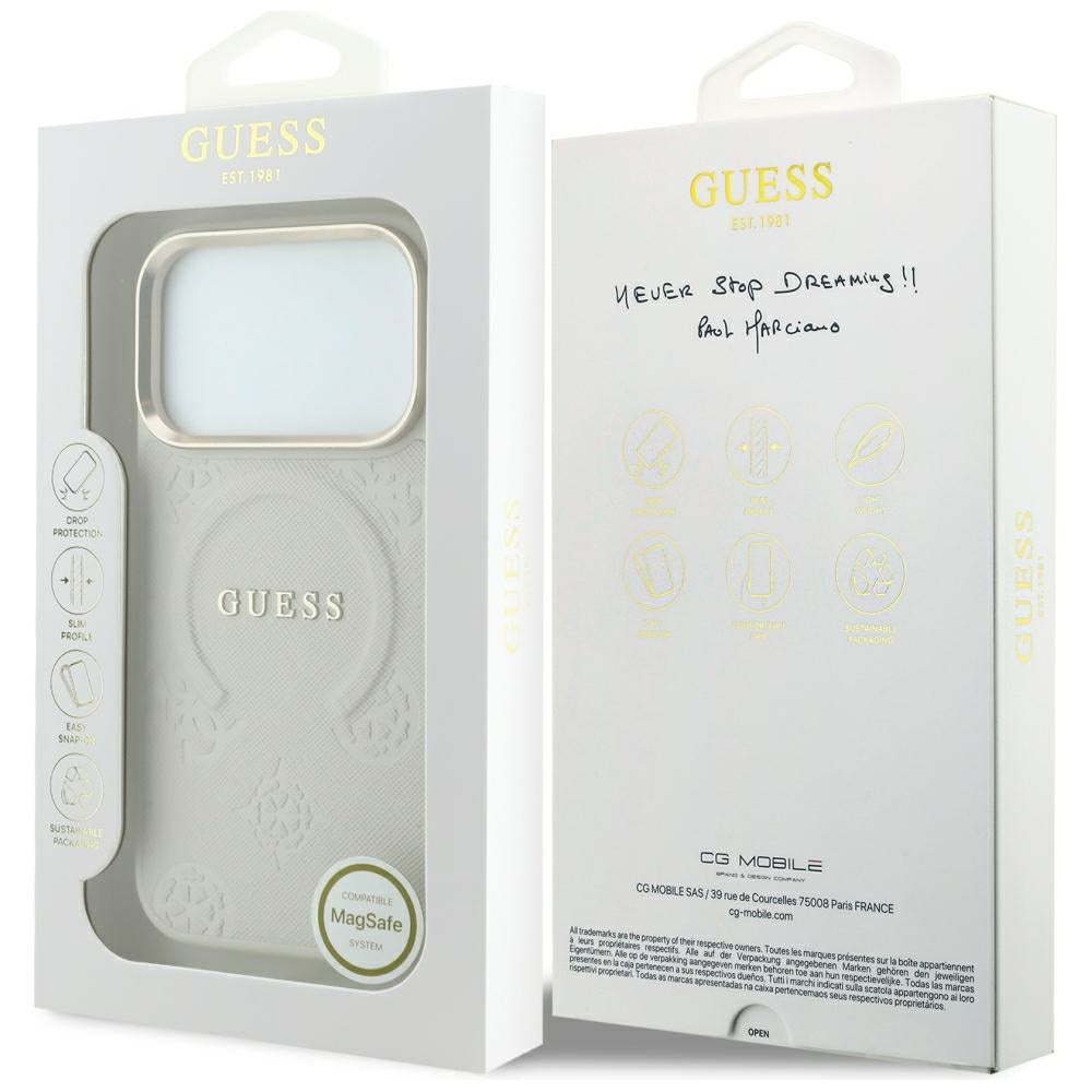 Etui MagSafe do Apple iPhone 18 Pro / 17 Pro, Guess, Saffiano Peony Ring, beżowy